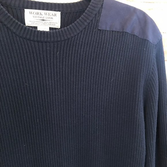 Navy Sweater by Work Wear Vintage Look Sz Med Pullover Crew Neck - Picture 2 of 6